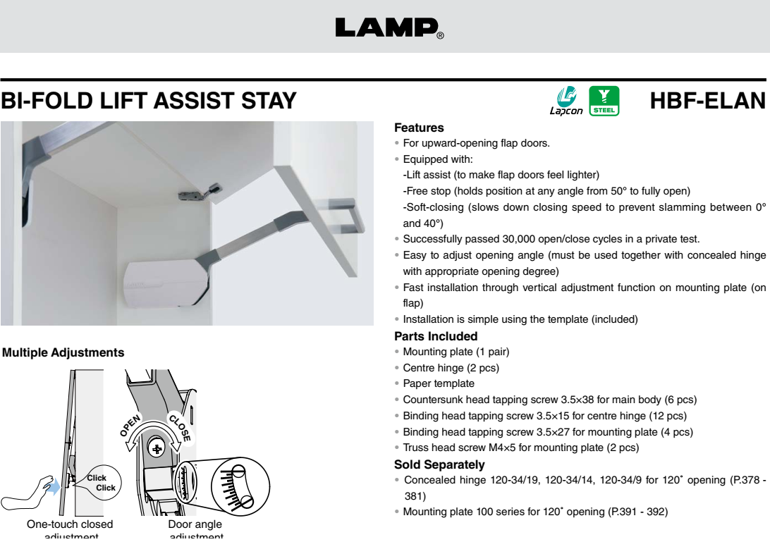 Tay nâng cửa tủ bếp mở cánh hướng lên trên HBF-ELAN