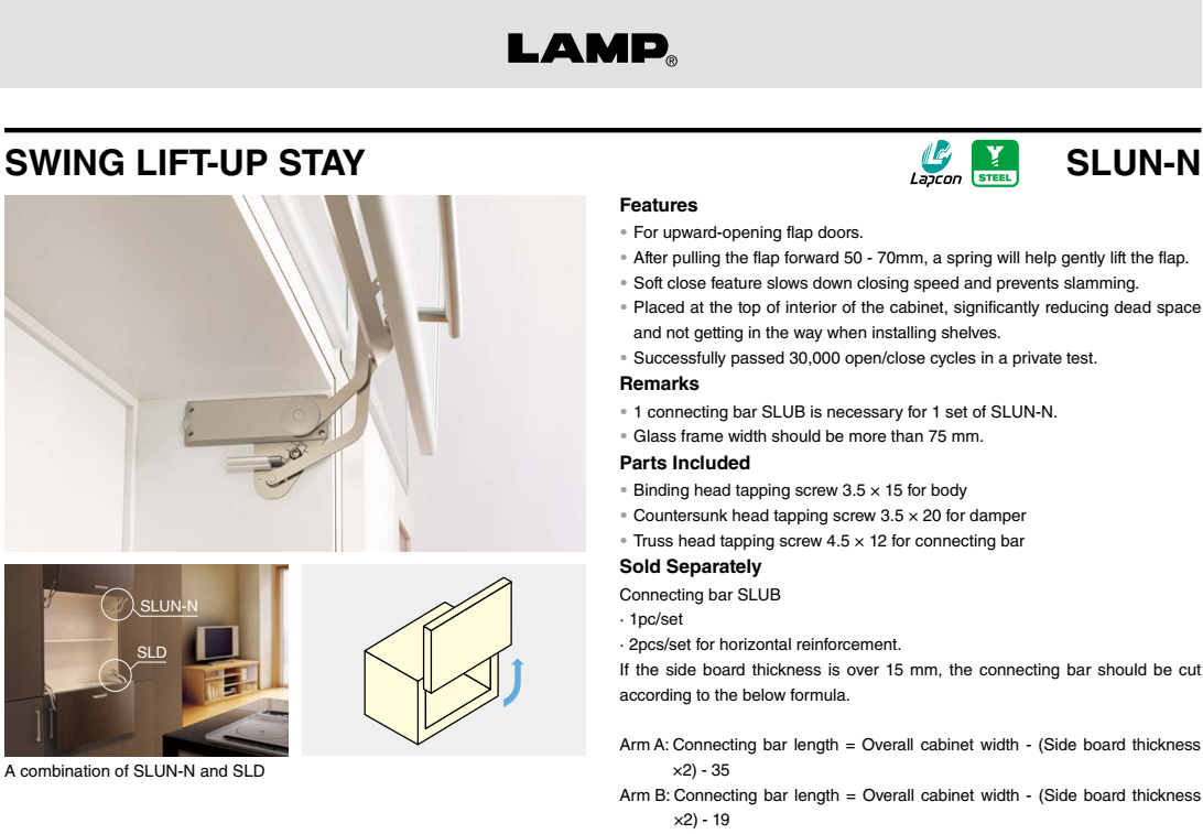 Tay nâng cửa tủ bếp mở cánh hướng lên trên SLUN-N